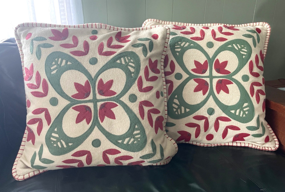Pair Crate & Barrel Embroidered Jubilee Pillows w/feather-down inserts Boho